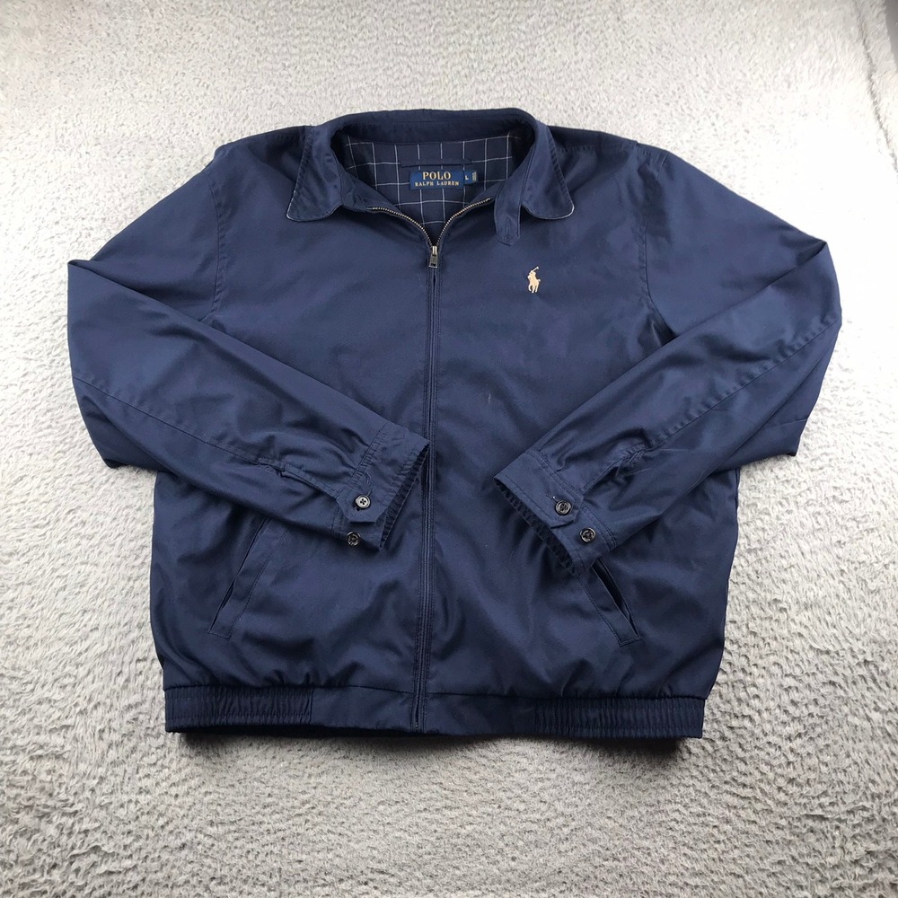 Polo Ralph Lauren Harrington Jacket Mens L Navy Blue Full Zip Pony Logo *Flaw